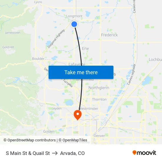 S Main St & Quail St to Arvada, CO map
