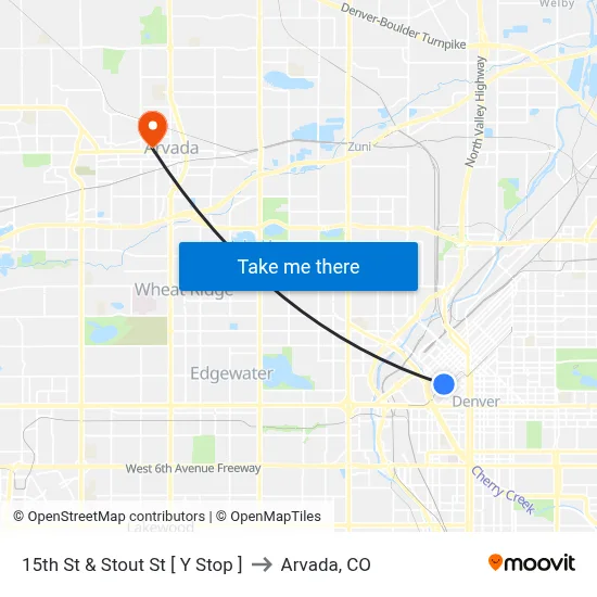 15th St & Stout St [ Y Stop ] to Arvada, CO map