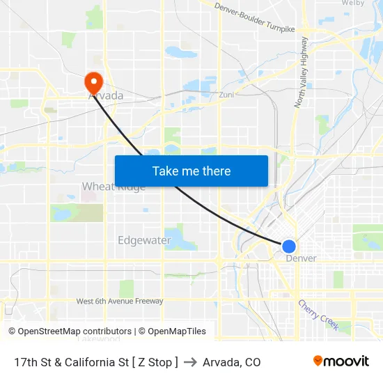 17th St & California St [ Z Stop ] to Arvada, CO map