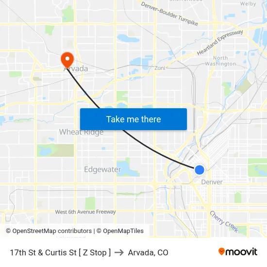 17th St & Curtis St [ Z Stop ] to Arvada, CO map