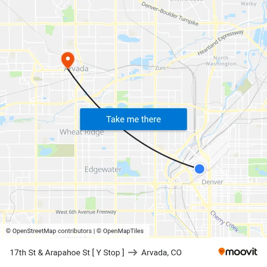 17th St & Arapahoe St [ Y Stop ] to Arvada, CO map