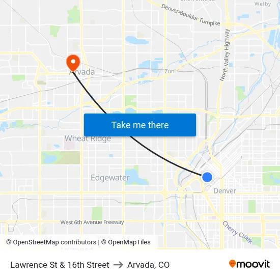 Lawrence St & 16th Street to Arvada, CO map