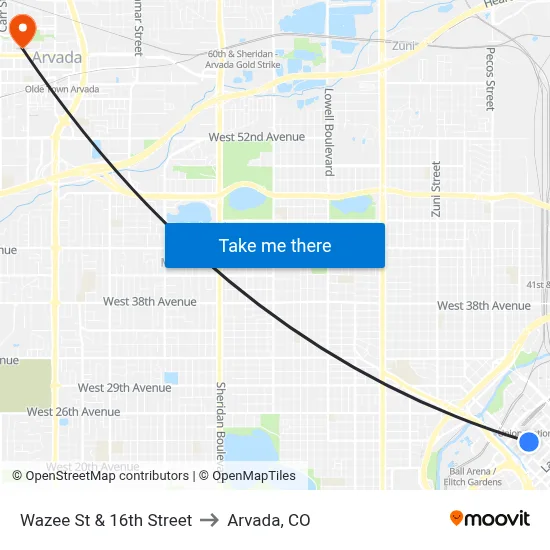 Wazee St & 16th Street to Arvada, CO map