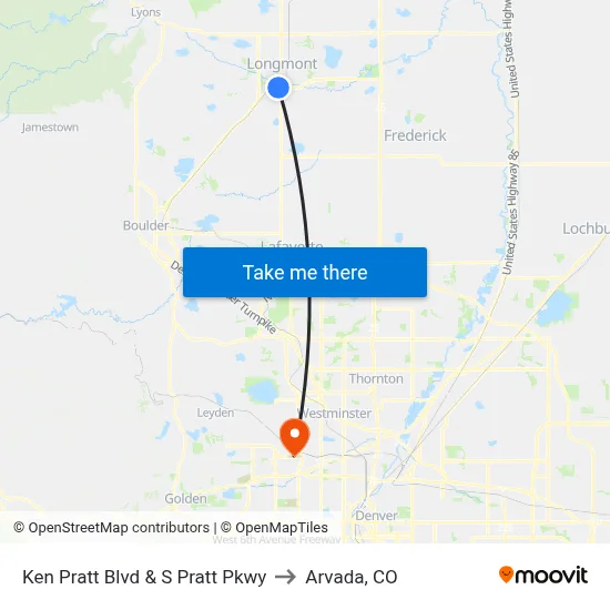 Ken Pratt Blvd & S Pratt Pkwy to Arvada, CO map