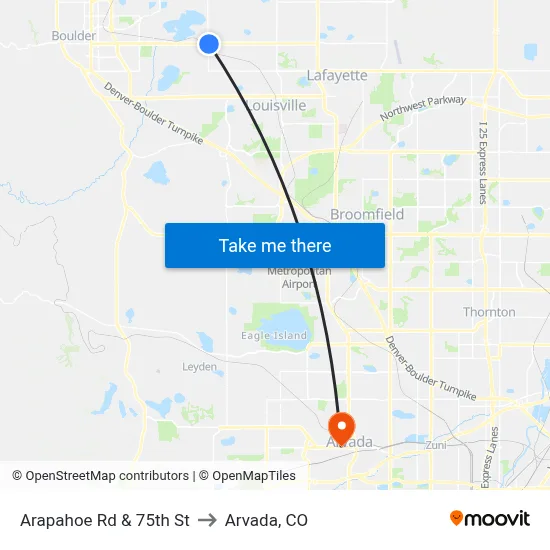 Arapahoe Rd & 75th St to Arvada, CO map