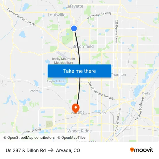 Us 287 & Dillon Rd to Arvada, CO map