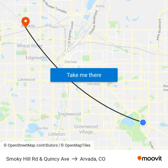 Smoky Hill Rd & Quincy Ave to Arvada, CO map