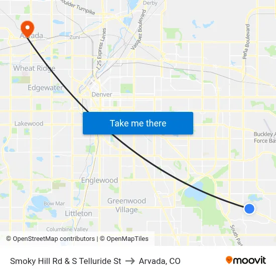 Smoky Hill Rd & S Telluride St to Arvada, CO map