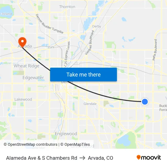 Alameda Ave & S Chambers Rd to Arvada, CO map
