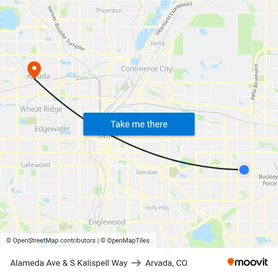 Alameda Ave & S Kalispell Way to Arvada, CO map