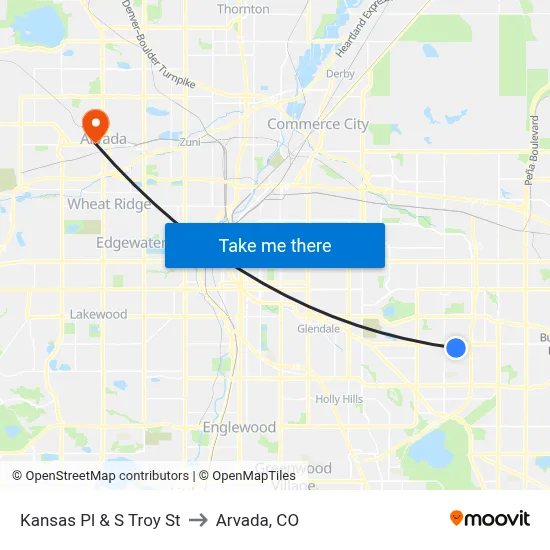 Kansas Pl & S Troy St to Arvada, CO map