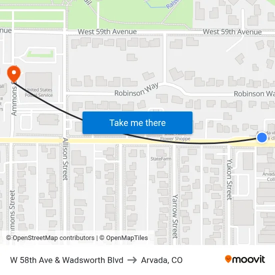 W 58th Ave & Wadsworth Blvd to Arvada, CO map