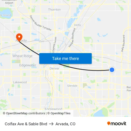 Colfax Ave & Sable Blvd to Arvada, CO map