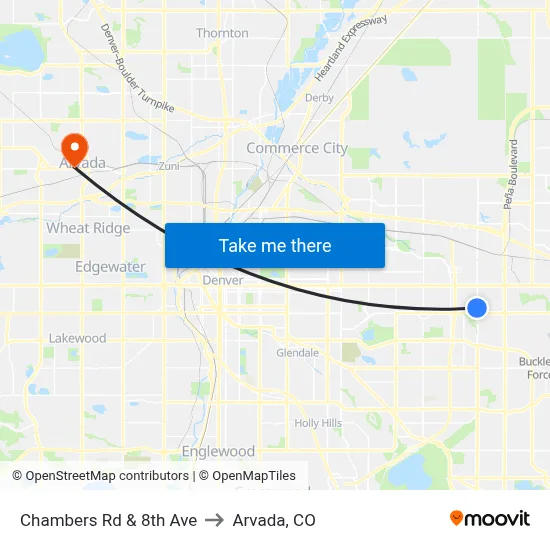 Chambers Rd & 8th Ave to Arvada, CO map