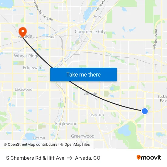 S Chambers Rd & Iliff Ave to Arvada, CO map