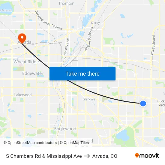 S Chambers Rd & Mississippi Ave to Arvada, CO map