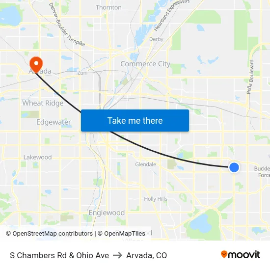 S Chambers Rd & Ohio Ave to Arvada, CO map