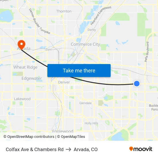 Colfax Ave & Chambers Rd to Arvada, CO map