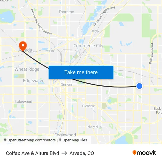 Colfax Ave & Altura Blvd to Arvada, CO map