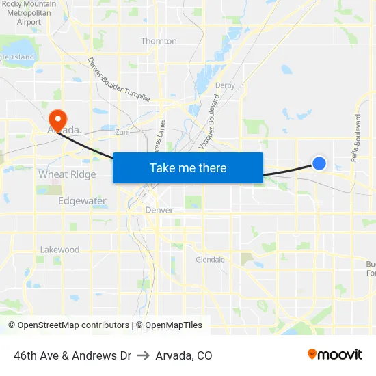 46th Ave & Andrews Dr to Arvada, CO map
