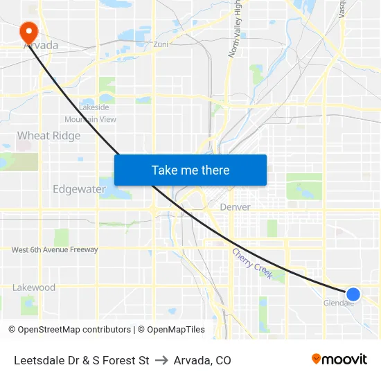 Leetsdale Dr & S Forest St to Arvada, CO map