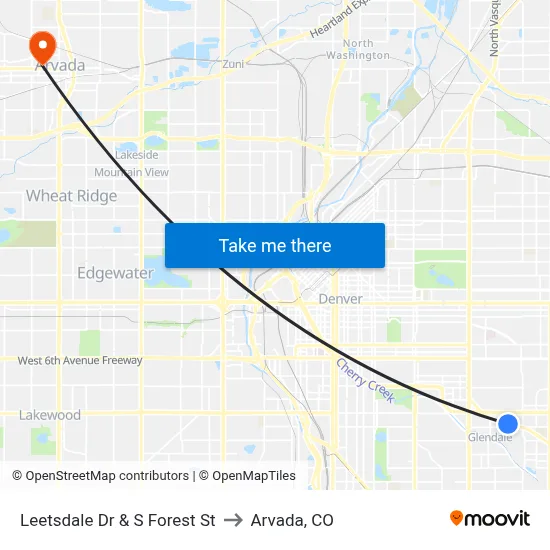 Leetsdale Dr & S Forest St to Arvada, CO map