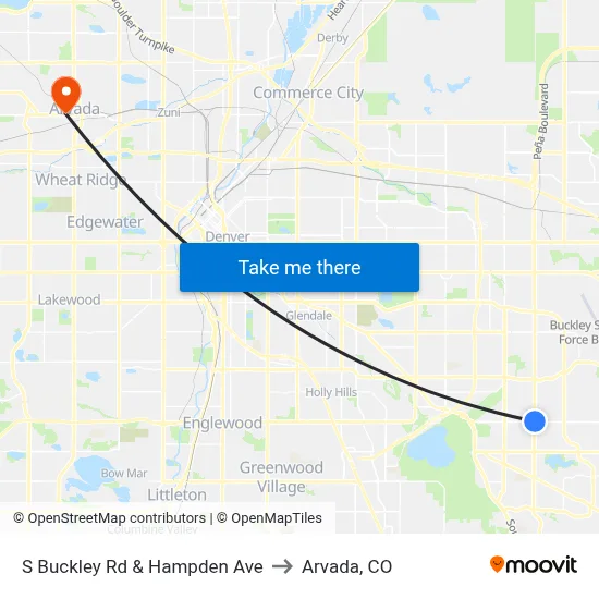S Buckley Rd & Hampden Ave to Arvada, CO map