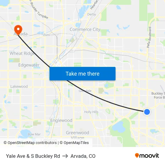 Yale Ave & S Buckley Rd to Arvada, CO map