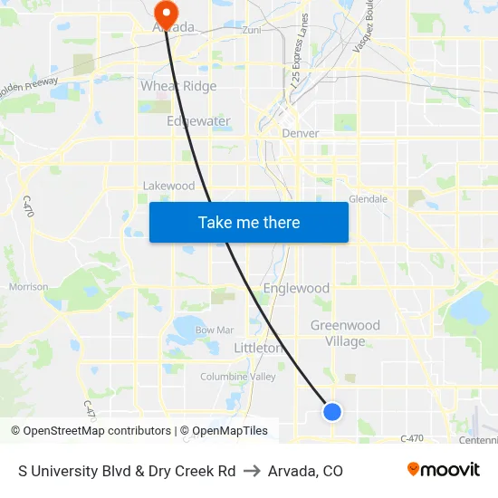 S University Blvd & Dry Creek Rd to Arvada, CO map