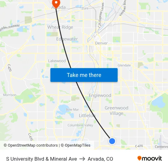 S University Blvd & Mineral Ave to Arvada, CO map