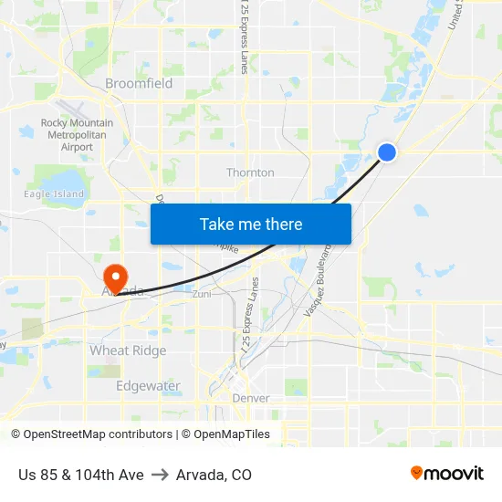 Us 85 & 104th Ave to Arvada, CO map