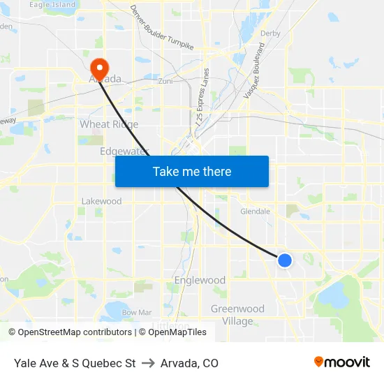 Yale Ave & S Quebec St to Arvada, CO map