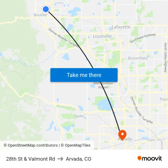 28th St & Valmont Rd to Arvada, CO map
