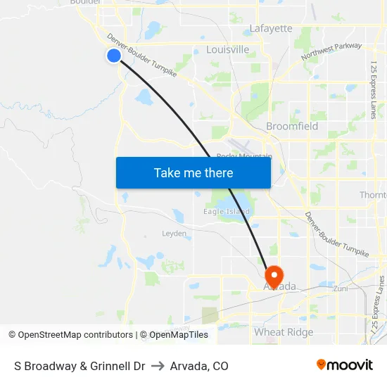 S Broadway & Grinnell Dr to Arvada, CO map