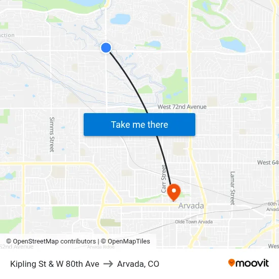 Kipling St & W 80th Ave to Arvada, CO map