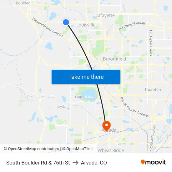 South Boulder Rd & 76th St to Arvada, CO map