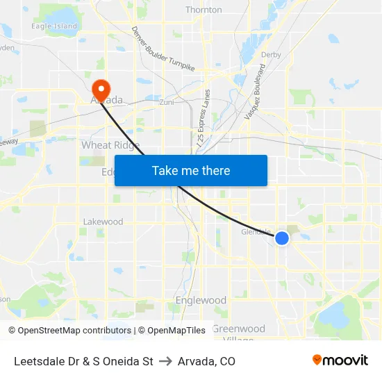 Leetsdale Dr & S Oneida St to Arvada, CO map