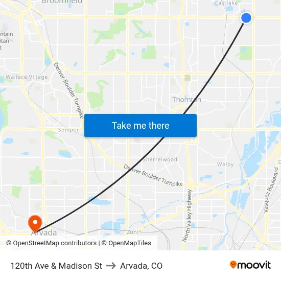 120th Ave & Madison St to Arvada, CO map