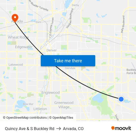 Quincy Ave & S Buckley Rd to Arvada, CO map