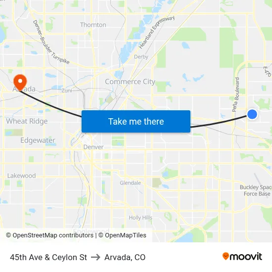 45th Ave & Ceylon St to Arvada, CO map