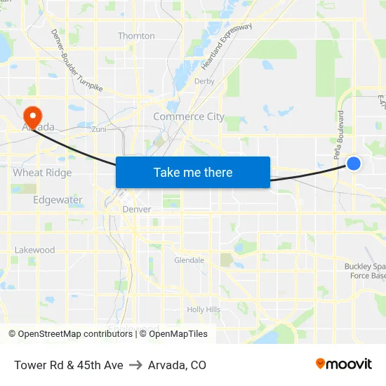 Tower Rd & 45th Ave to Arvada, CO map