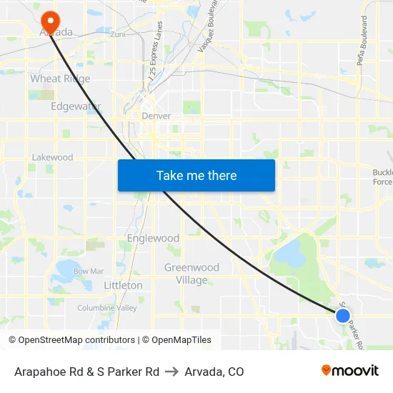 Arapahoe Rd & S Parker Rd to Arvada, CO map