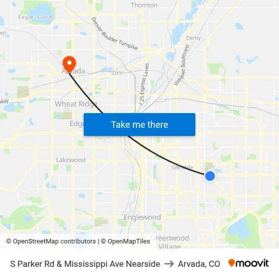 S Parker Rd & Mississippi Ave Nearside to Arvada, CO map