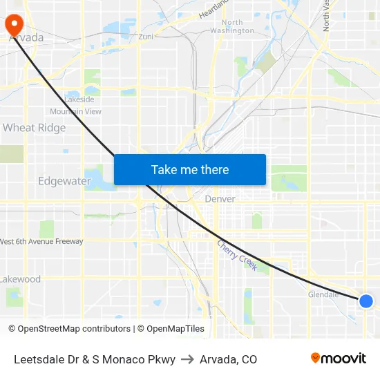 Leetsdale Dr & S Monaco Pkwy to Arvada, CO map