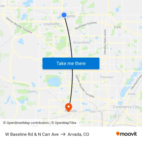 W Baseline Rd & N Carr Ave to Arvada, CO map
