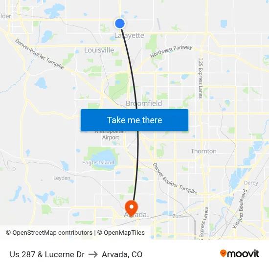 Us 287 & Lucerne Dr to Arvada, CO map