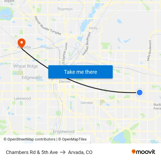Chambers Rd & 5th Ave to Arvada, CO map