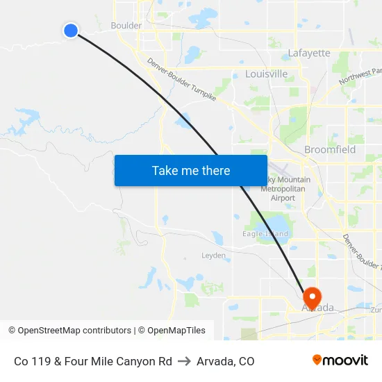 Co 119 & Four Mile Canyon Rd to Arvada, CO map