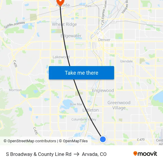 S Broadway & County Line Rd to Arvada, CO map