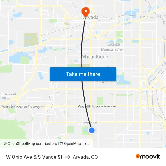 W Ohio Ave & S Vance St to Arvada, CO map